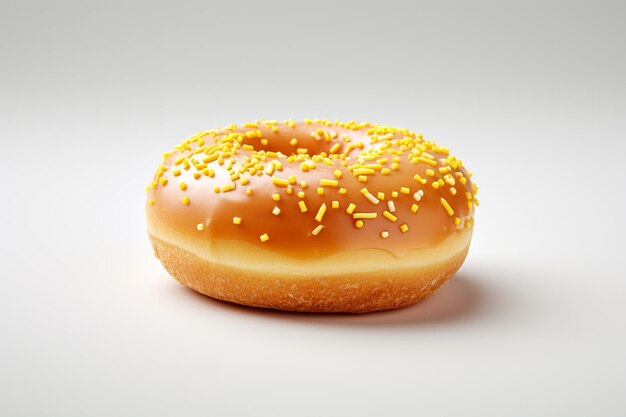 There is a donut with sprinkles on a white surface generative ai