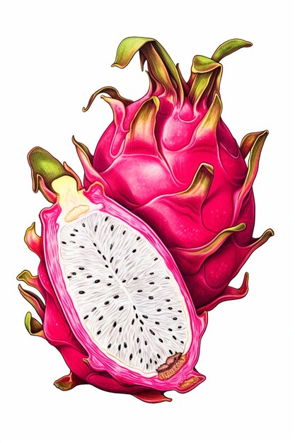 there is a dragon fruit with a white flesh inside of it generative ai