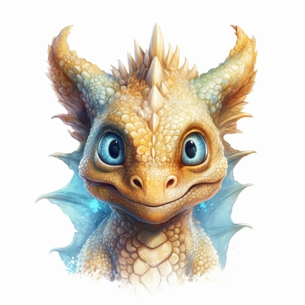 There is a dragon with blue eyes and a yellow dragons head generative ai