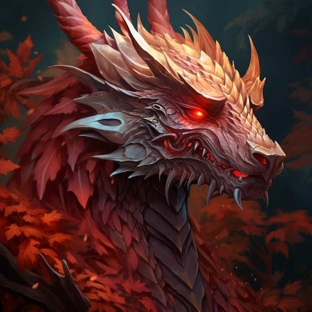 there is a dragon with red eyes and a long neck generative ai