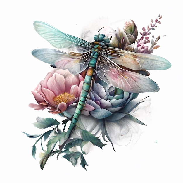 There is a dragonfly sitting on a flower with a dragonfly on it generative ai