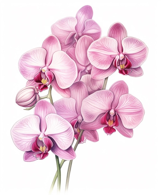 There is a drawing of a bunch of pink flowers on a white background generative ai