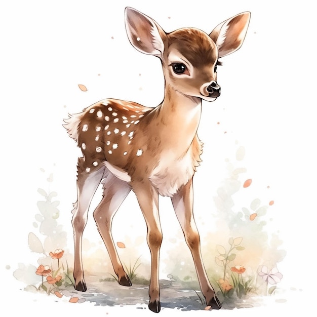 There is a drawing of a fawn standing in the grass generative ai