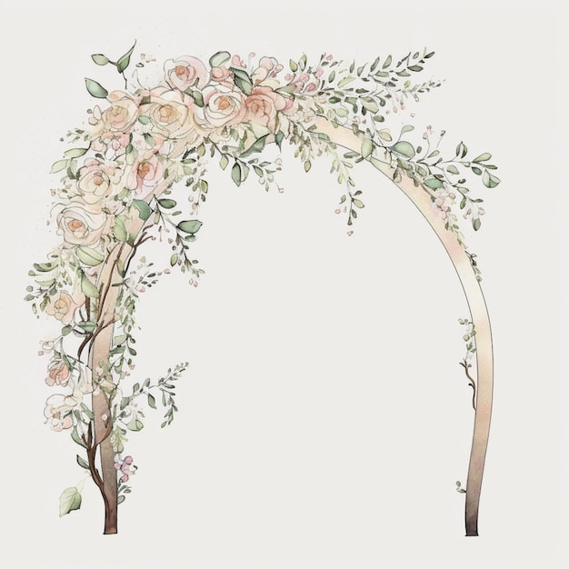 Photo there is a drawing of a floral arch with flowers on it generative ai