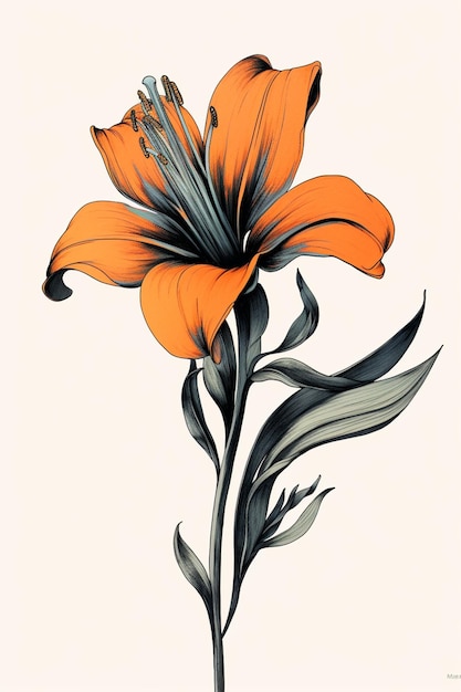 There is a drawing of a flower with a stem and leaves generative ai