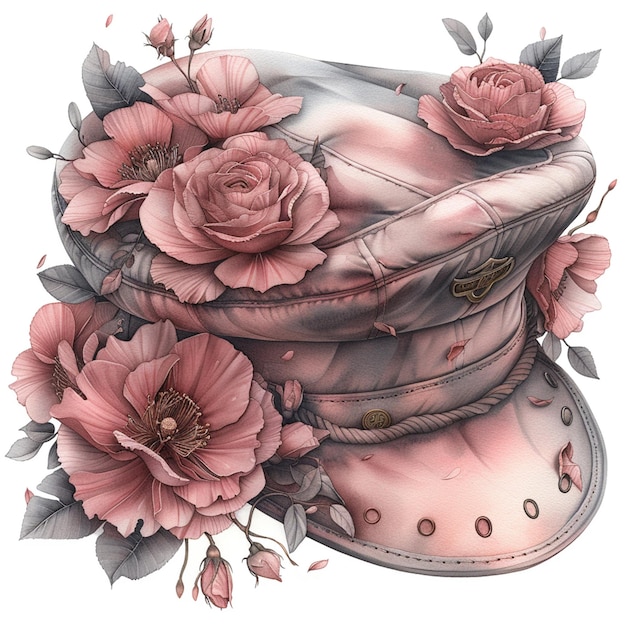 Photo there is a drawing of a hat with flowers on it generative ai