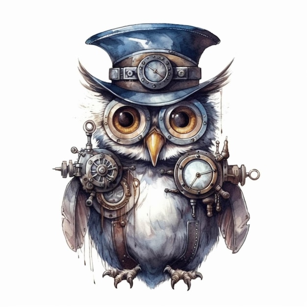 There is a drawing of an owl wearing a hat and glasses generative ai