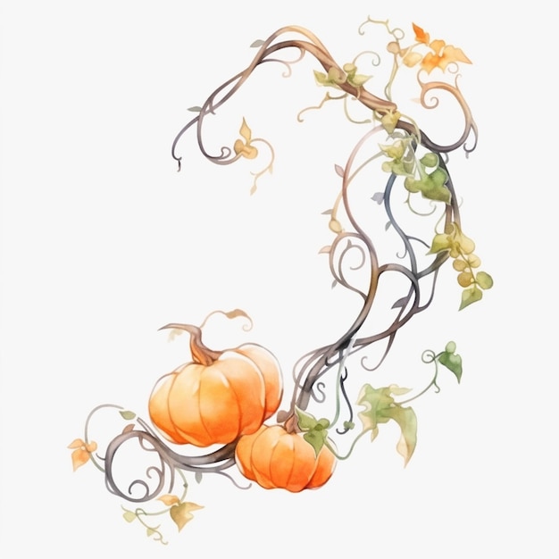 there is a drawing of a pumpkin and vine with leaves generative ai