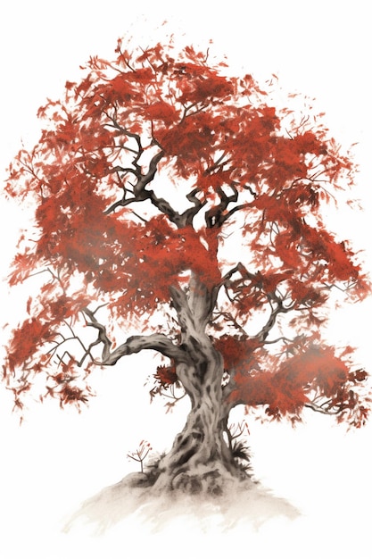 there is a drawing of a tree with red leaves on it generative ai