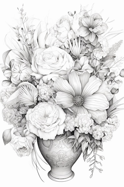 there is a drawing of a vase with flowers in it generative ai