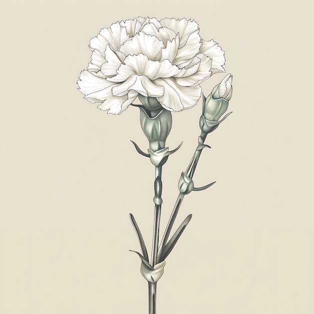 Photo there is a drawing of a white carnation on a beige background