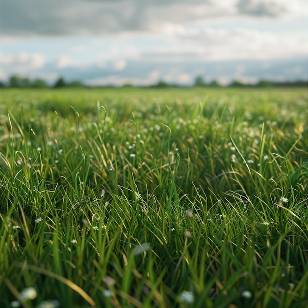 Photo there is a field of grass with water droplets on it generative ai