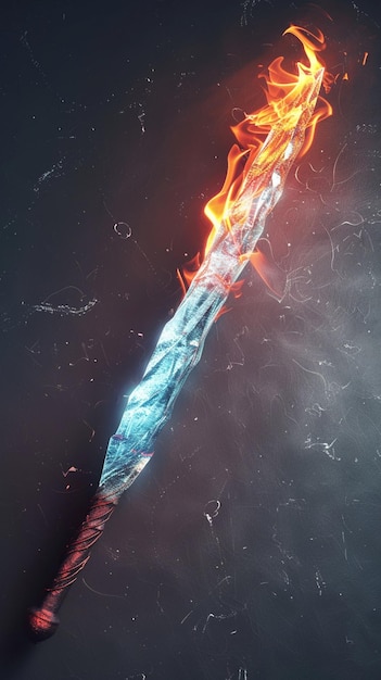 Photo there is a fire and ice sword on a black surface generative ai