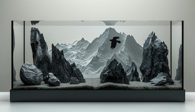 Photo there is a fish tank with a bird flying over it generative ai