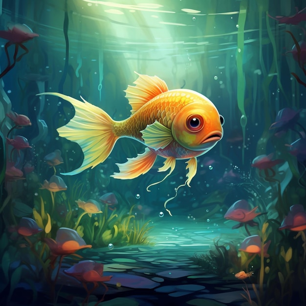 there is a fish that is swimming in the water generative ai