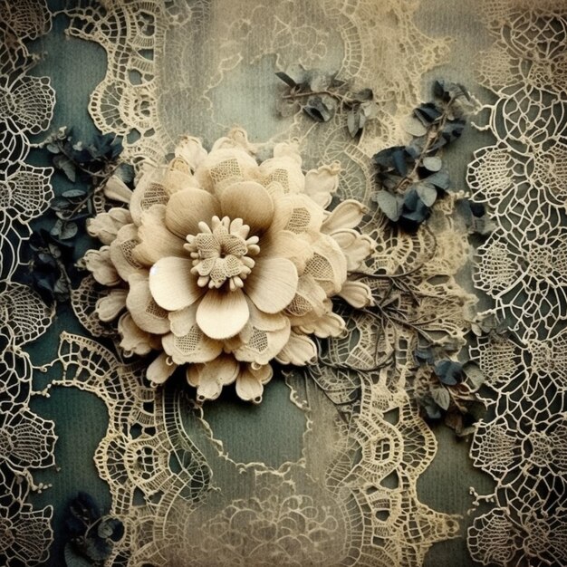 there is a flower that is on a lace table cloth generative ai