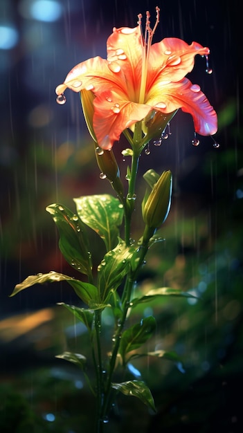 there is a flower that is in the rain with water droplets generative ai