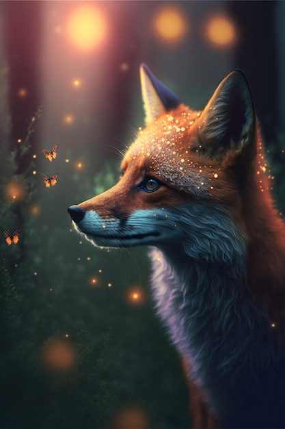 There is a fox that is looking at the stars in the sky generative ai