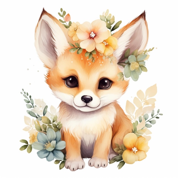 there is a fox with a flower crown on its head generative ai