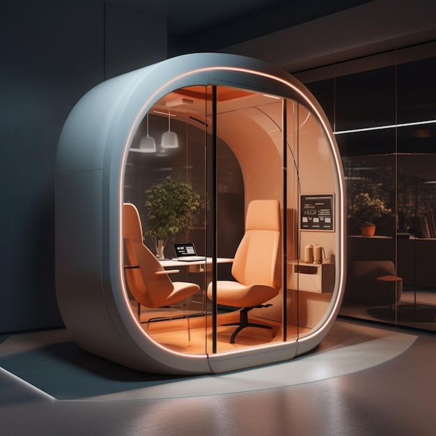 there is a futuristic office with a laptop on the desk generative ai