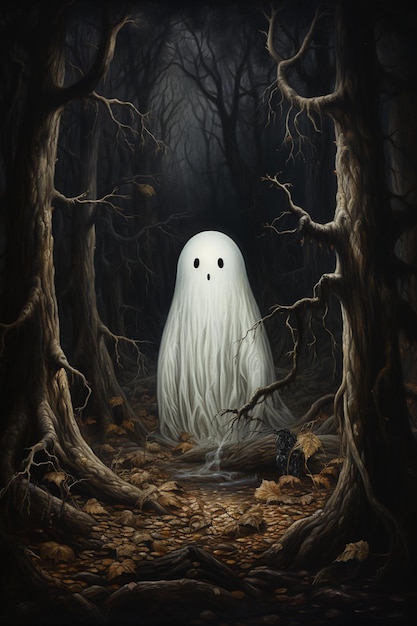 There is a ghost in the woods with a creepy look generative ai