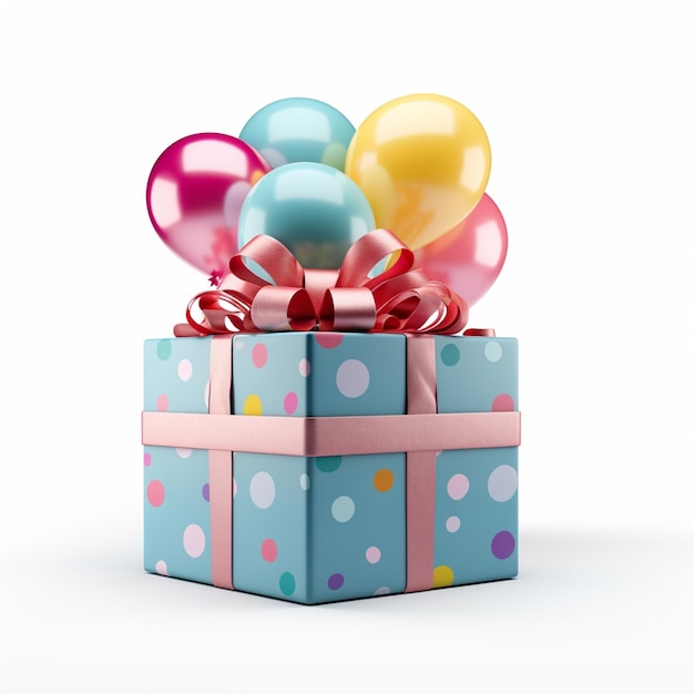 There is a gift box with balloons and a bow on it generative ai