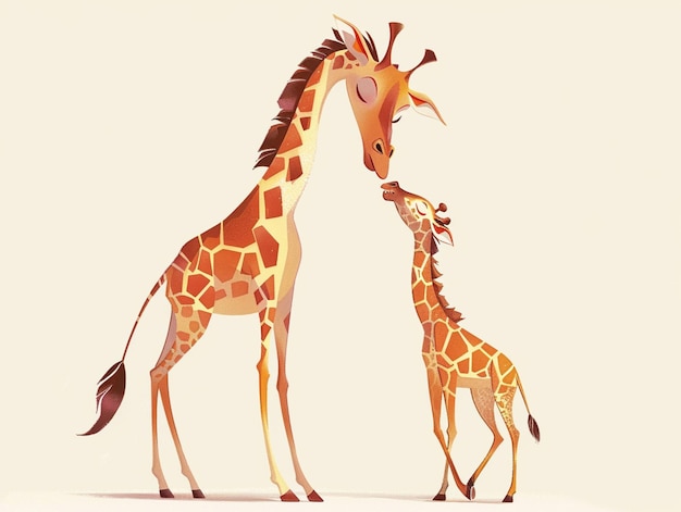 there is a giraffe and a baby giraffe standing together generative ai