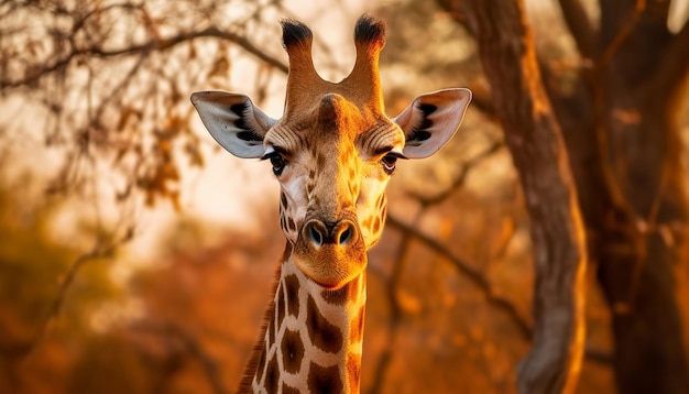 there is a giraffe that is standing in the woods generative ai