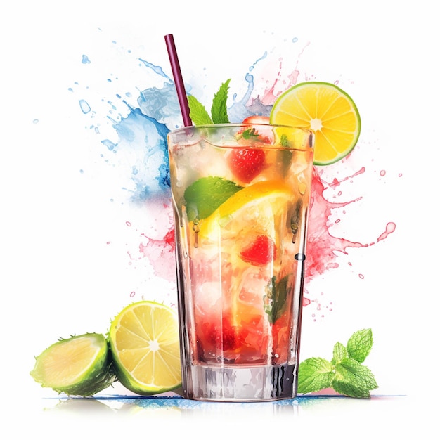 There is a glass of fruity drink with a straw and a straw generative ai