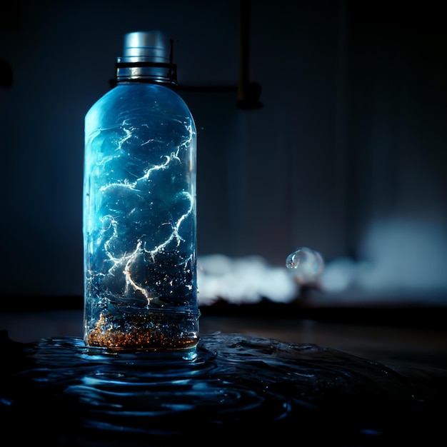 There is a glass jar with a liquid inside of it generative ai