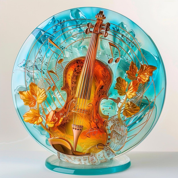 there is a glass sculpture of a violin on a stand generative ai