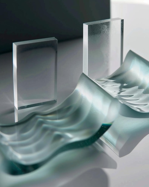 Photo there is a glass sculpture of a wave on a table generative ai