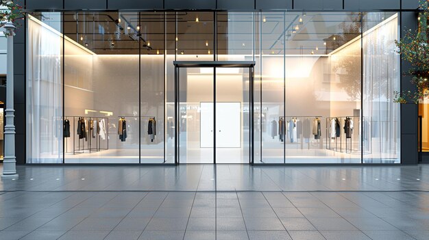 there is a glass store front with a lot of clothes on display generative ai