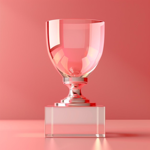 Photo there is a glass trophy on a pedestal on a pink background generative ai