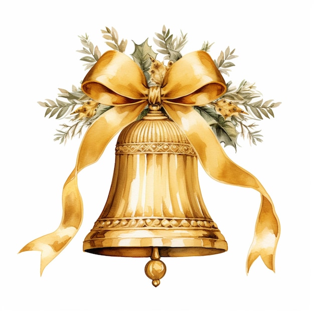 there is a gold bell with a bow and a ribbon generative ai