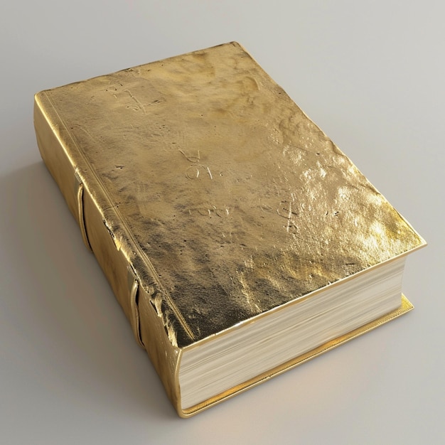 Photo there is a gold book with a gold cover on a table generative ai