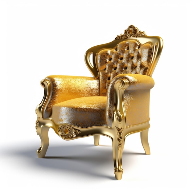 there is a gold chair with a gold upholstered back generative ai