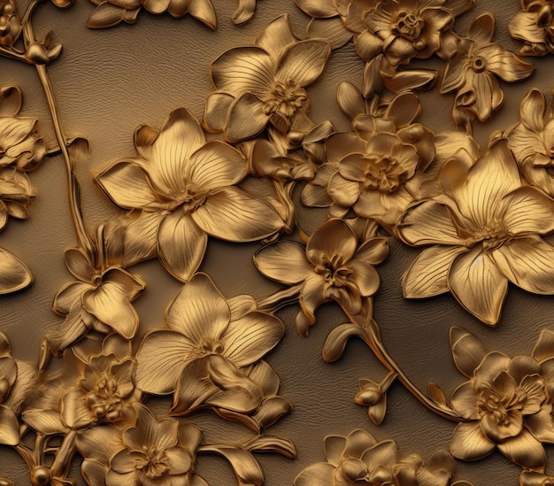 There is a gold flower pattern on a wall in a room generative ai