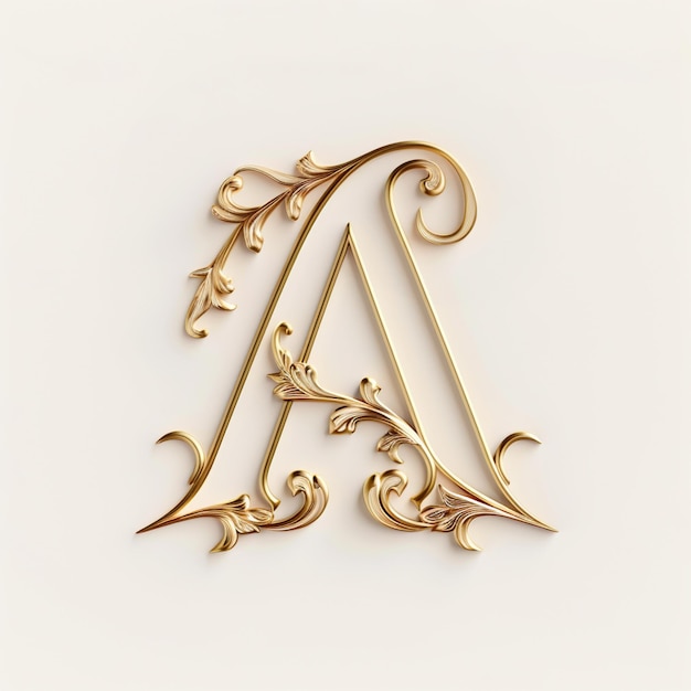 Photo there is a gold letter a with a fancy design on it generative ai