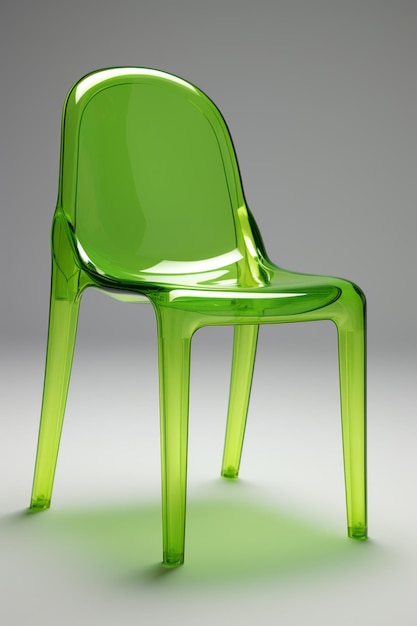 there is a green chair that is sitting on a white surface generative ai