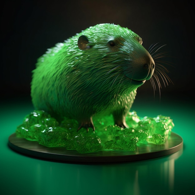 There is a green plastic animal on a green surface generative ai