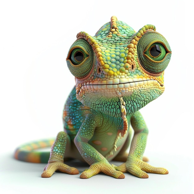 there is a green and yellow lizard sitting on a white surface generative ai