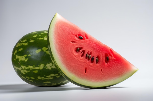 There is a half of a watermelon with a bite taken out of it generative ai