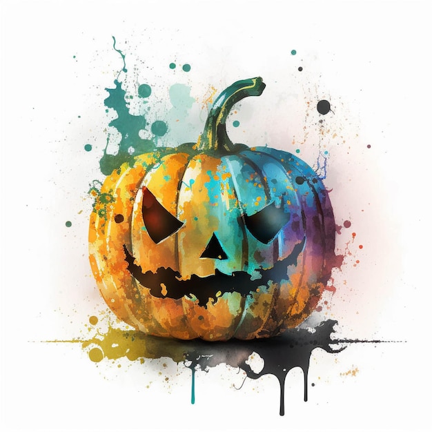 There is a halloween pumpkin with a splattered face on it generative ai