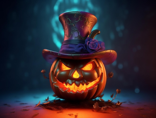 there is a halloween pumpkin with a top hat on it generative ai