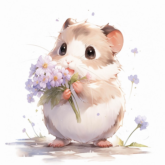 There is a hamster that is holding a bunch of flowers generative ai