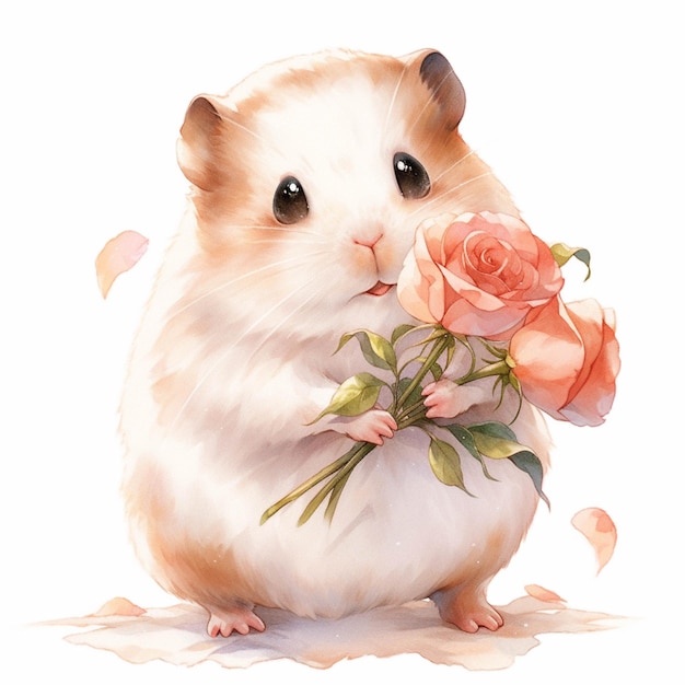 There is a hamster that is holding a bunch of flowers generative ai