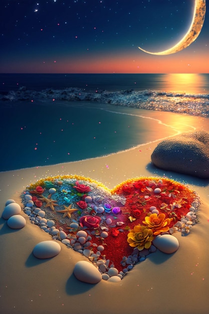 There is a heart made out of stones on the beach generative ai