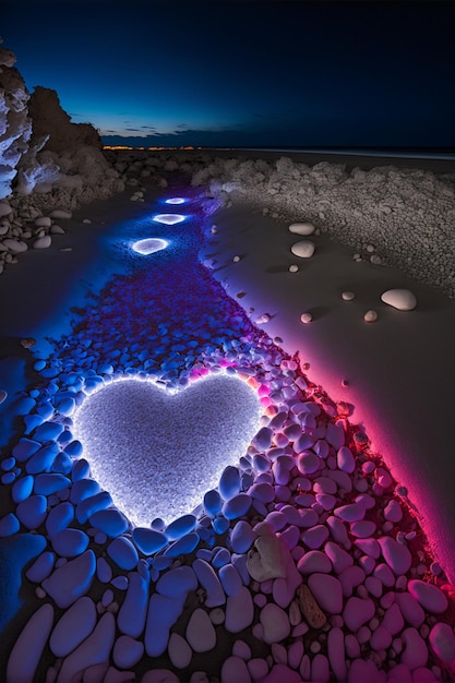 There is a heart made of rocks on the beach generative ai