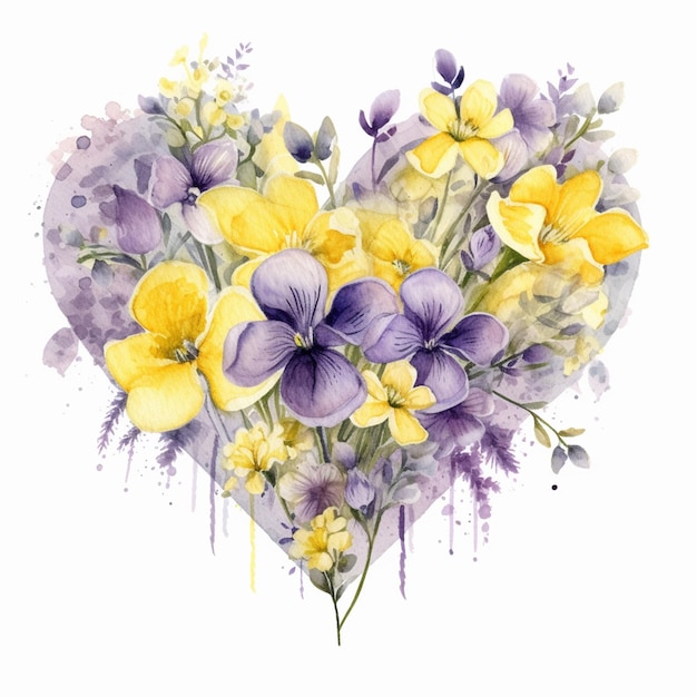 There is a heart shaped arrangement of flowers painted in watercolor generative ai